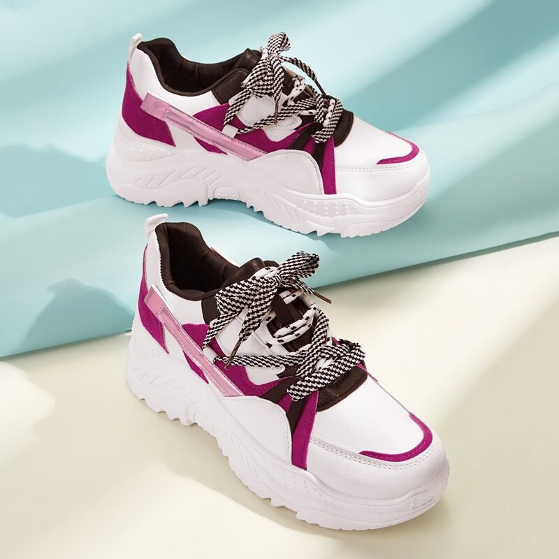 

Lace-up Front Chunky Sneakers, White