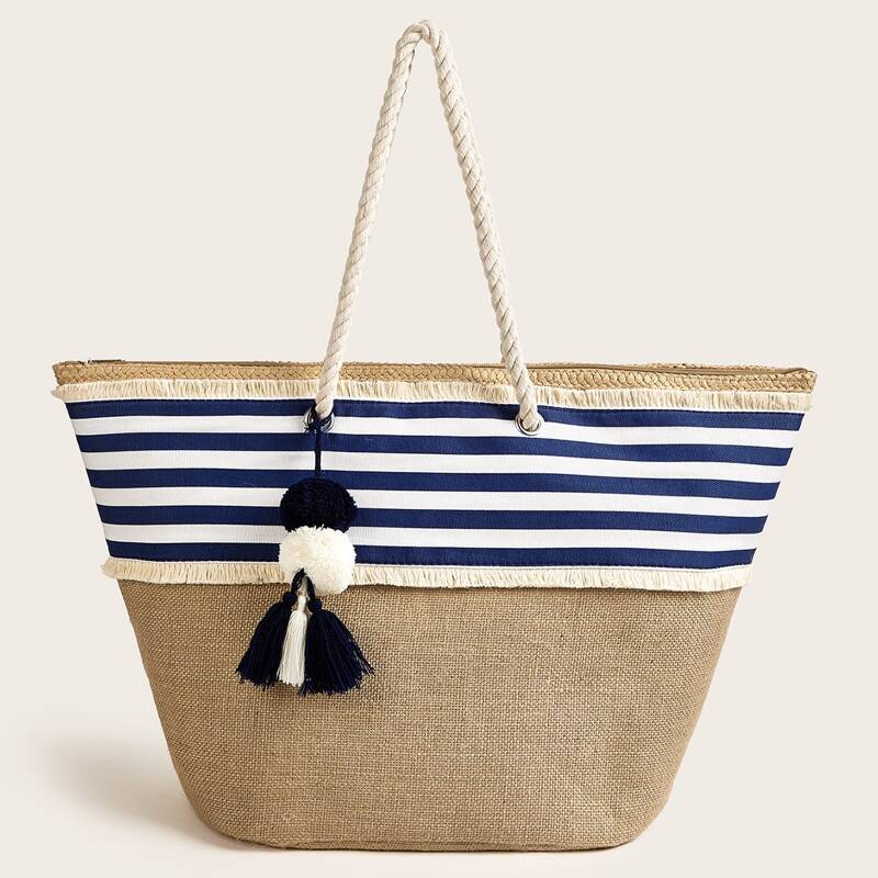 

Tassel Decor Striped Tote Bag, Multicolor
