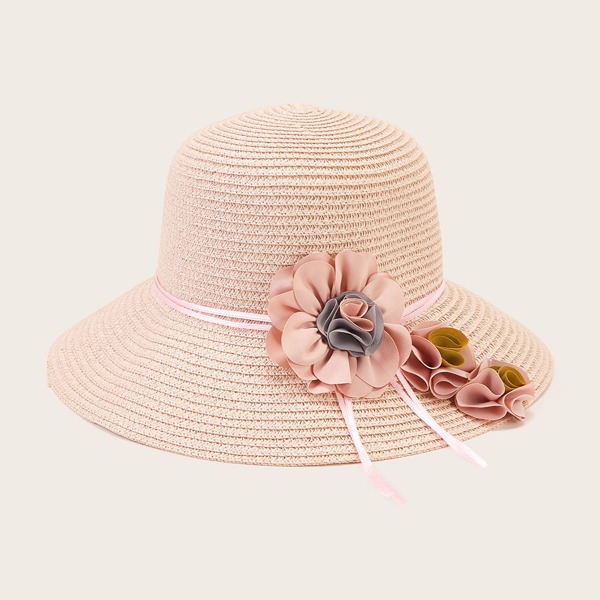 

Flower Decor Straw Hat, Pink