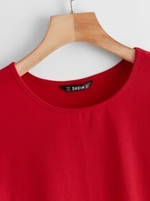 SHEIN LUNE 荷葉邊袖素色上衣 - 紅色 - 查看 4