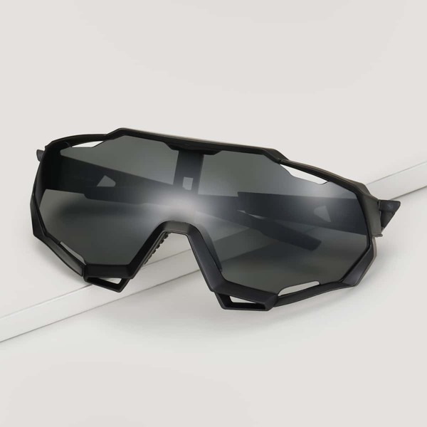 

Flat Top Shield Sunglasses, Black