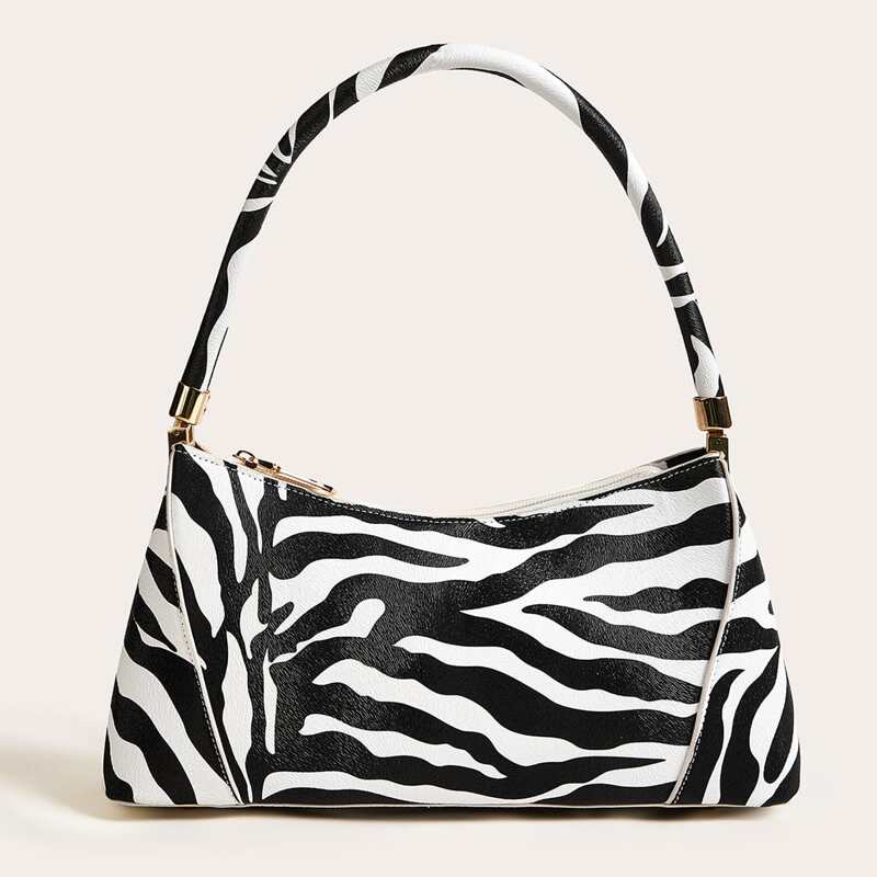 

Zebra Print Tote Bag, Black and white