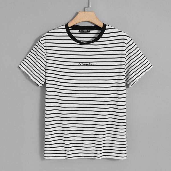 

Men Letter Graphic Striped Tee, White