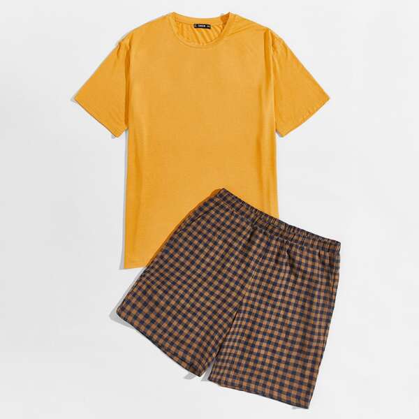 

Men Short Sleeve Tee and Buffalo Plaid Shorts PJ Set, Multicolor