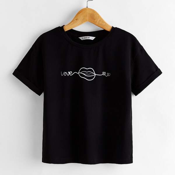

Girls Letter Graphic Tee, Black
