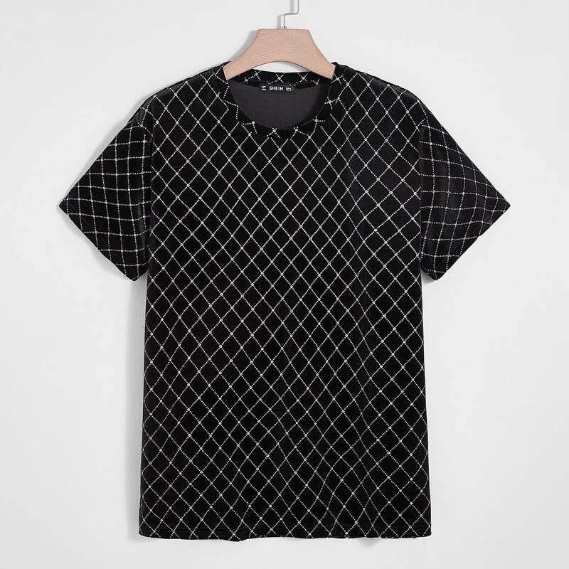 

Guys Grid Glitter Velvet Top, Black