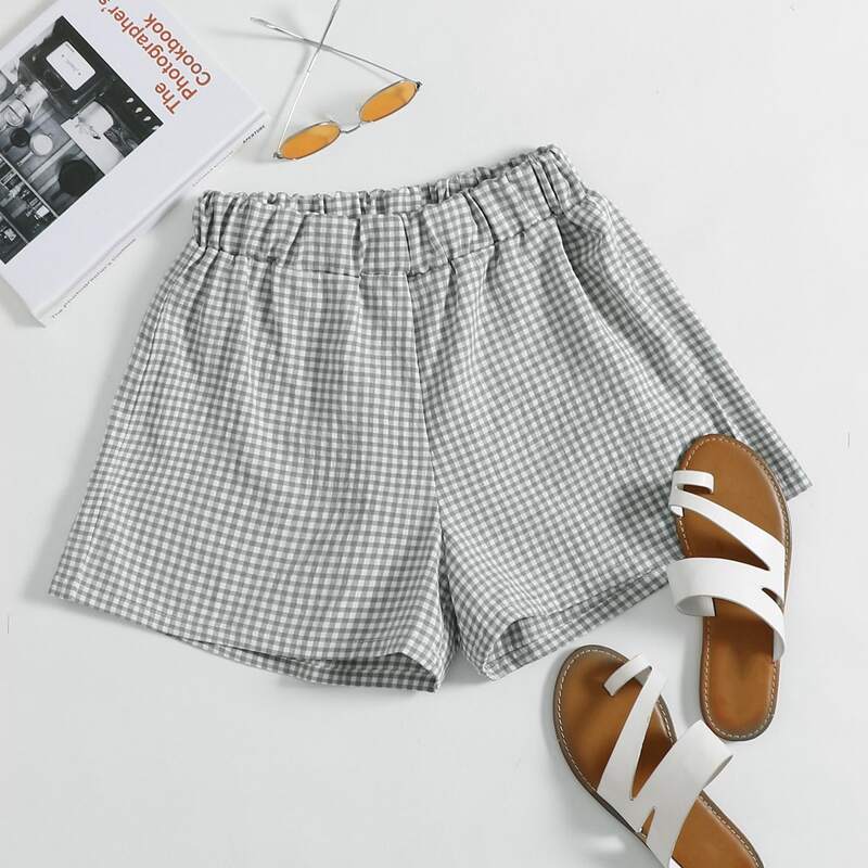 

Gingham Print Shorts, Green