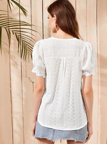 Camisa de manga farol con encaje - Blanco - Ver 2