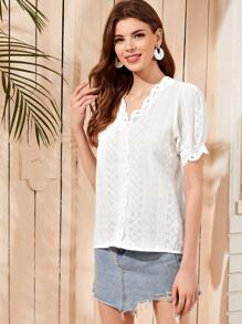 Camisa de manga farol con encaje - Blanco - Ver 4