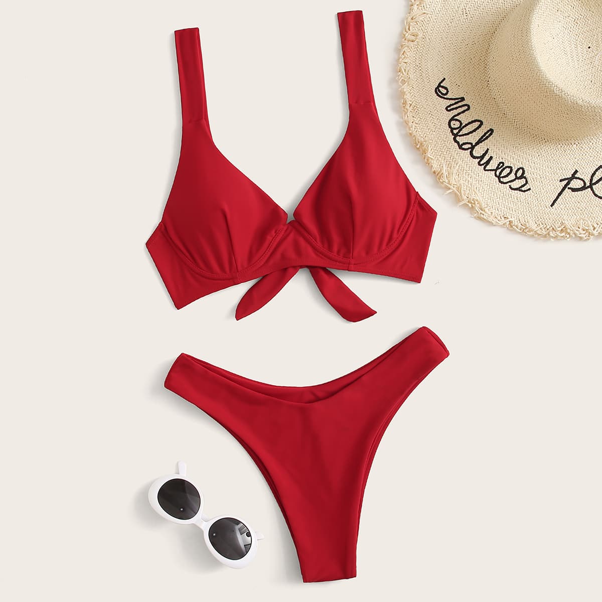 

Tie Back Underwire High Cut Bikini Swimsuit, Red