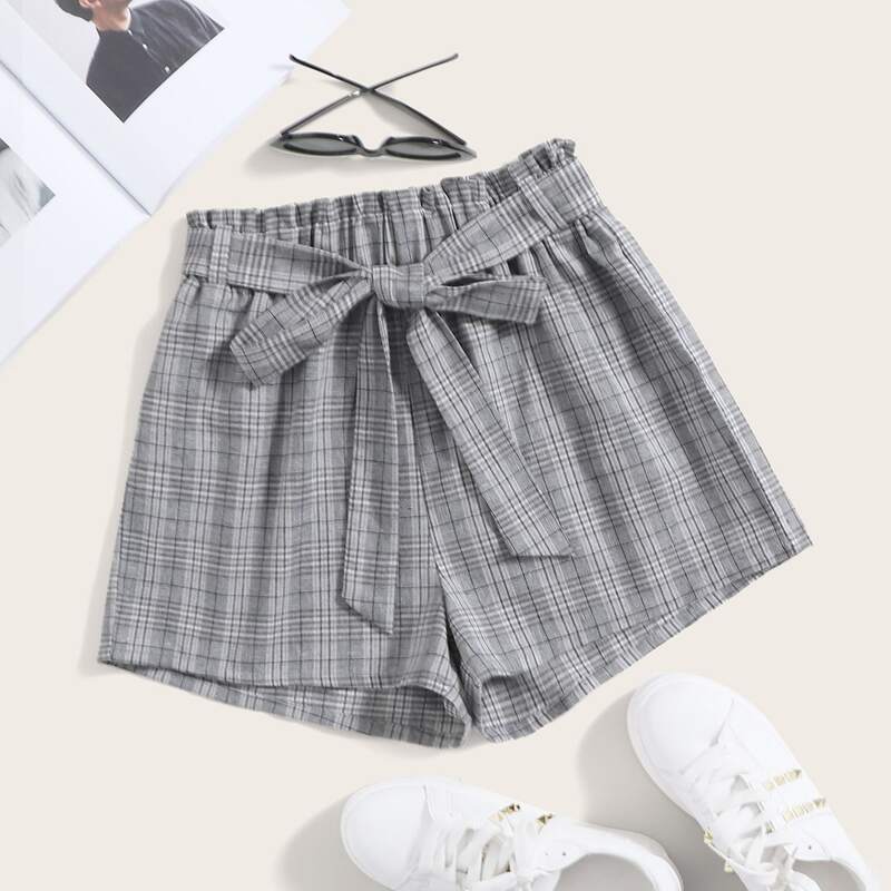 

Paperbag Waist Belted Wide Leg Shorts, Grey