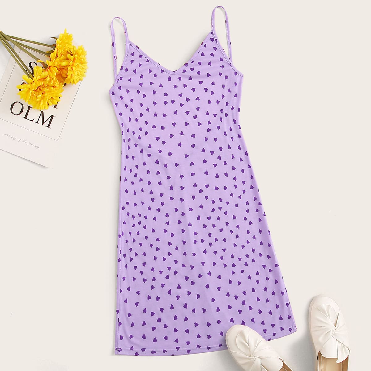 

Heart Allover Print Backless Sundress, Purple