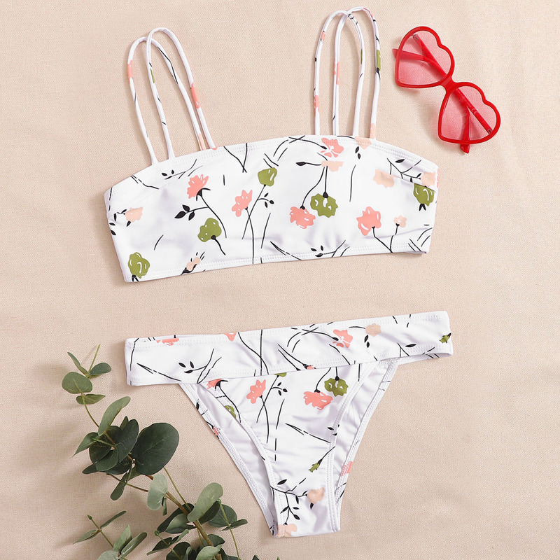 

Floral Tanga Bikini Swimsuit, White