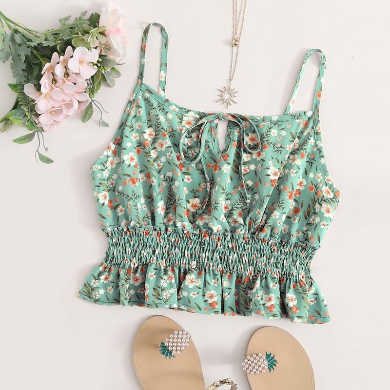 

Floral Tie Front Cami, Green