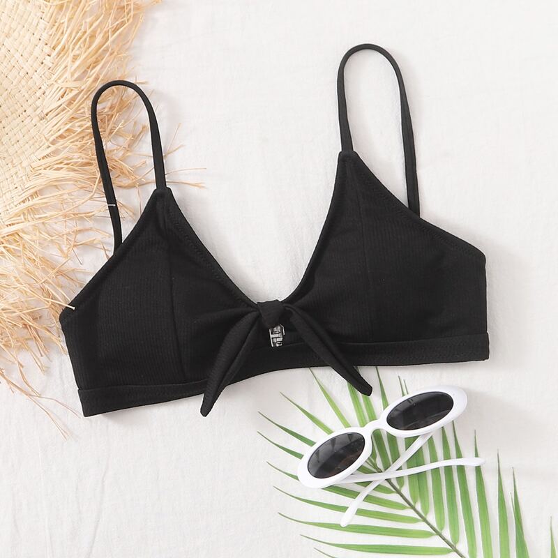 

Rib Knot Front Bikini Top, Black