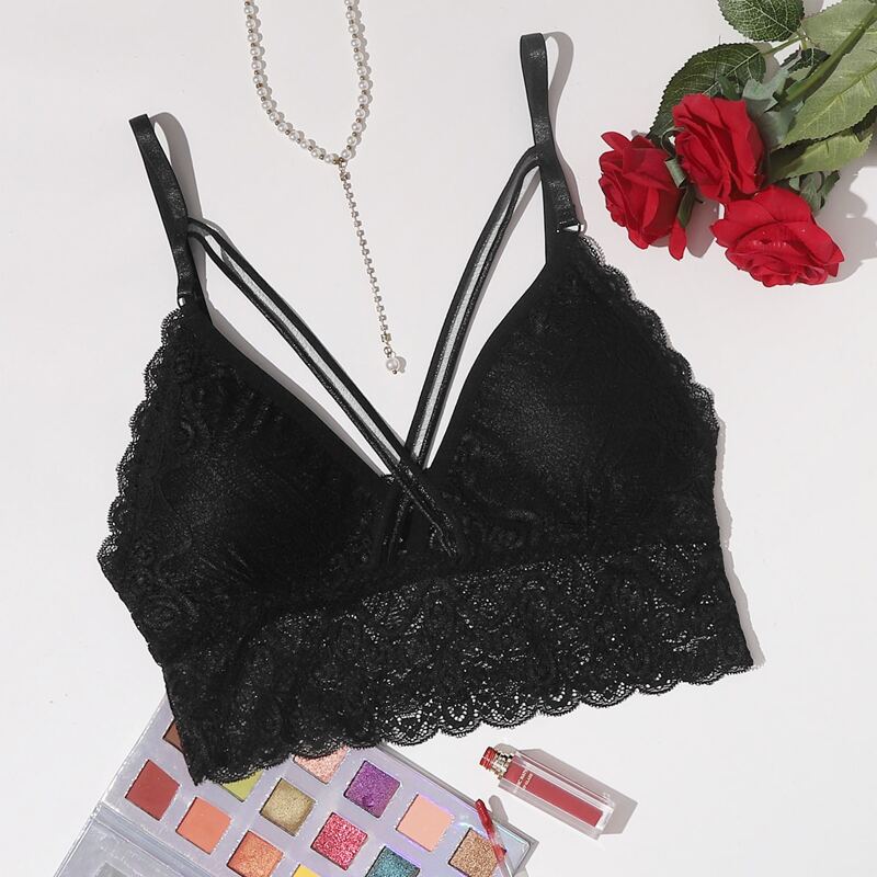 

Floral Lace Harness Bralette, Black
