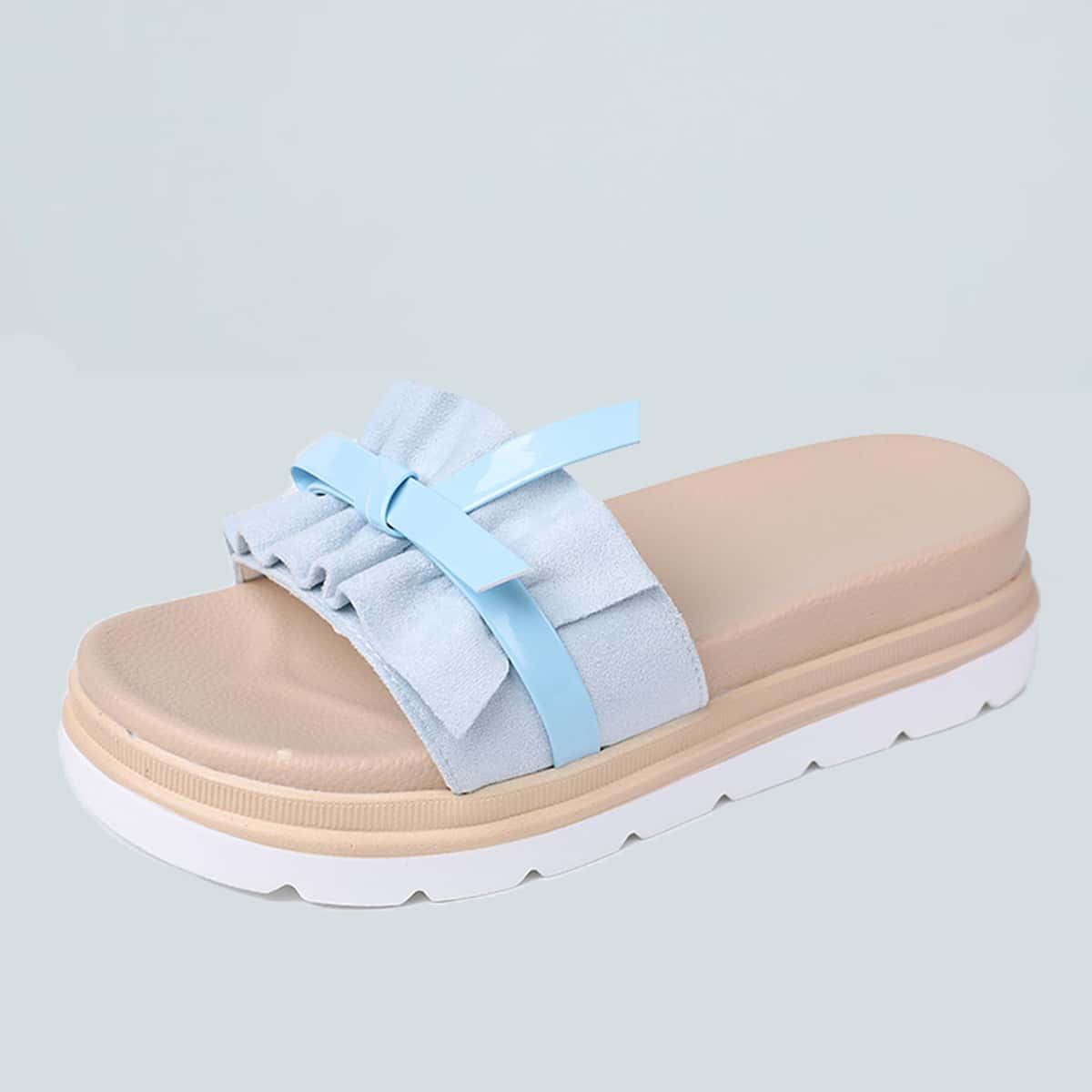

Bow & Ruffle Decor Thick Sole Sliders, Blue