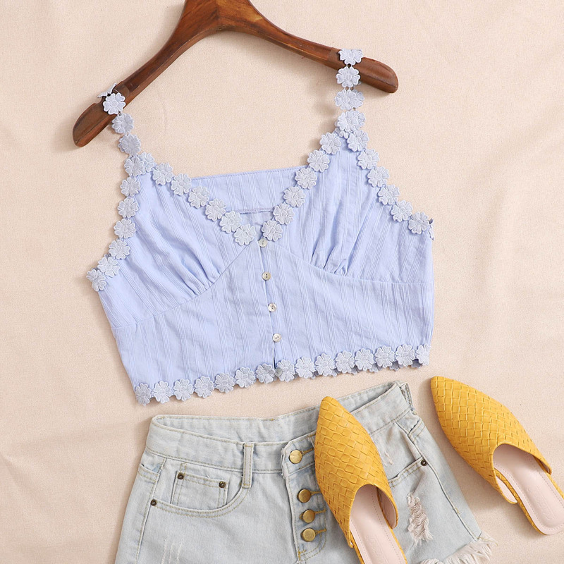 

Crochet Flower Trim Crop Cami, Purple