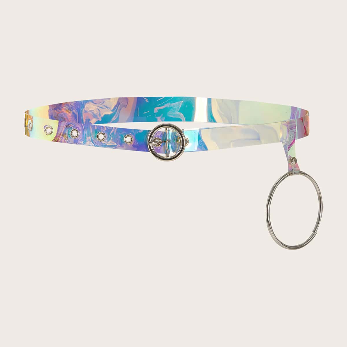 

Ring Decor Iridescent Buckle Belt, Multicolor
