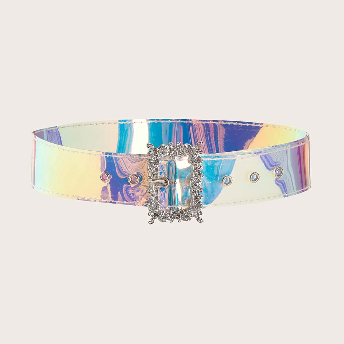 

Iridescent Rhinestone Buckle Belt, Multicolor