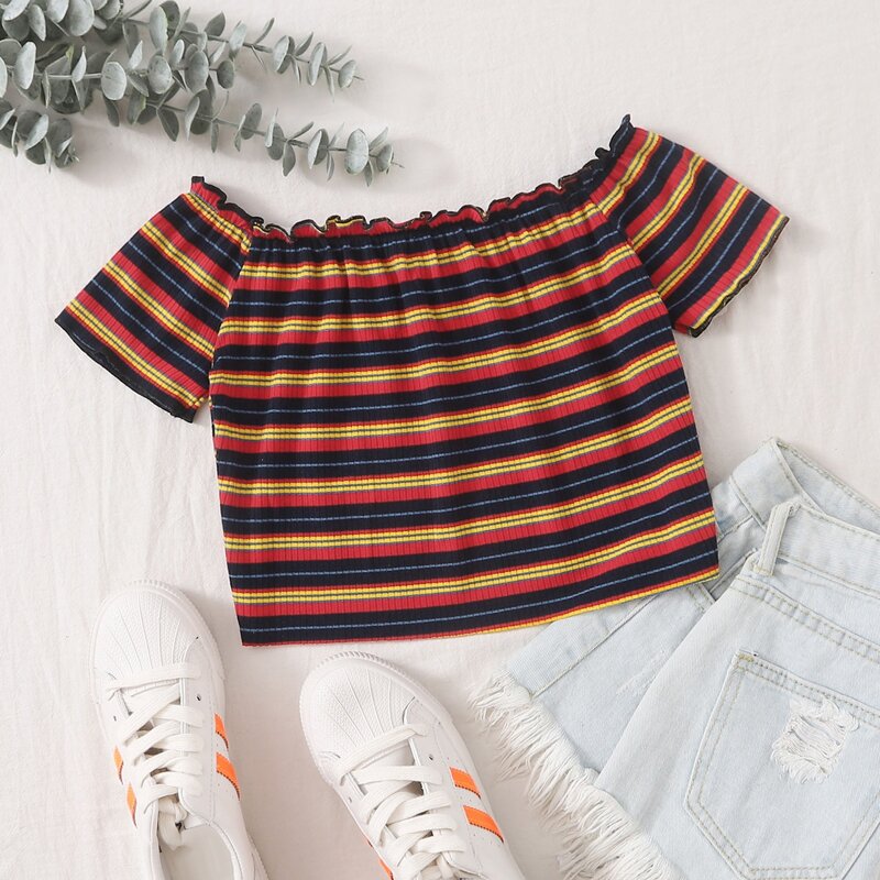 

Striped Frill Trim Top, Multicolor