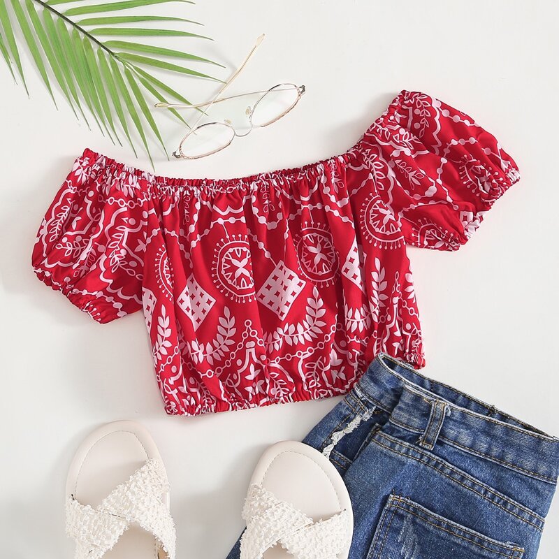 

Tribal Print Crop Top, Red