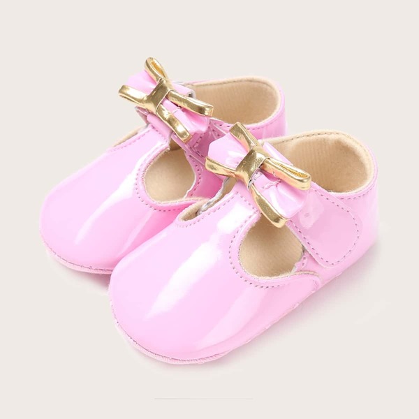 

Baby Girls Bow Decor Patent Flats, Pink