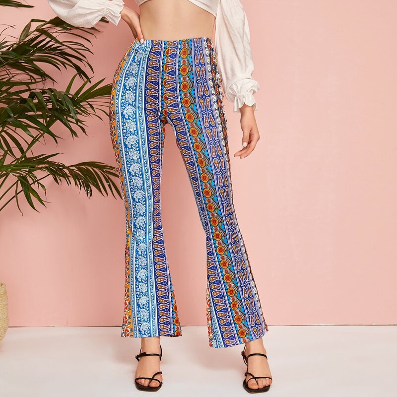 

Tribal Print Flare Leg Pants, Multicolor