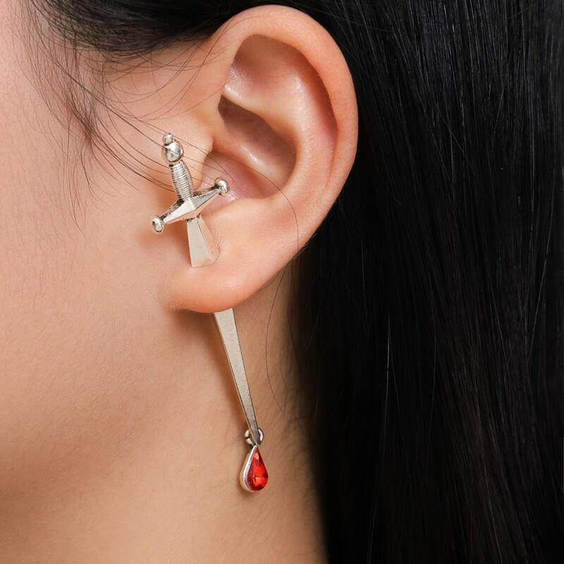 

Rhinestone Sword Earrings, Silver