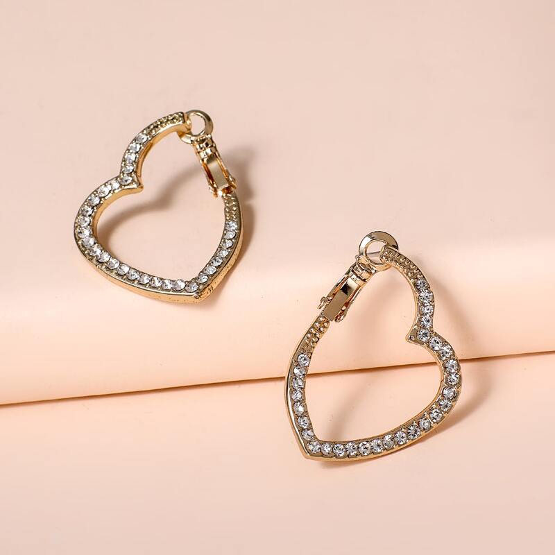 

Rhinestone Heart Earrings, Gold