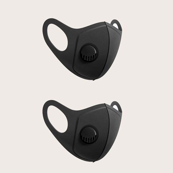 

2pcs Men Face Mask With Breathing Valve, Black