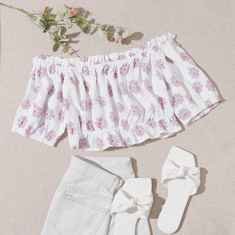 

Frill Off Shoulder Floral Top, White