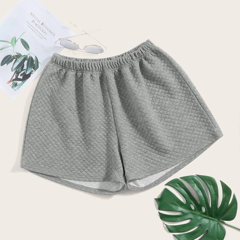 

Solid Elastic Waist Lounge Shorts, Grey