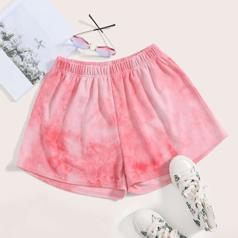 

Tie Dye Elastic Waist Lounge Shorts, Pink