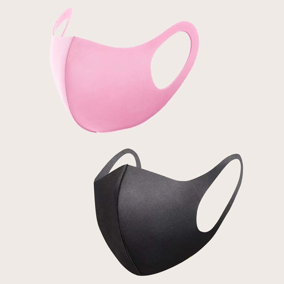 

2pcs Plain Face Mask, Multicolor