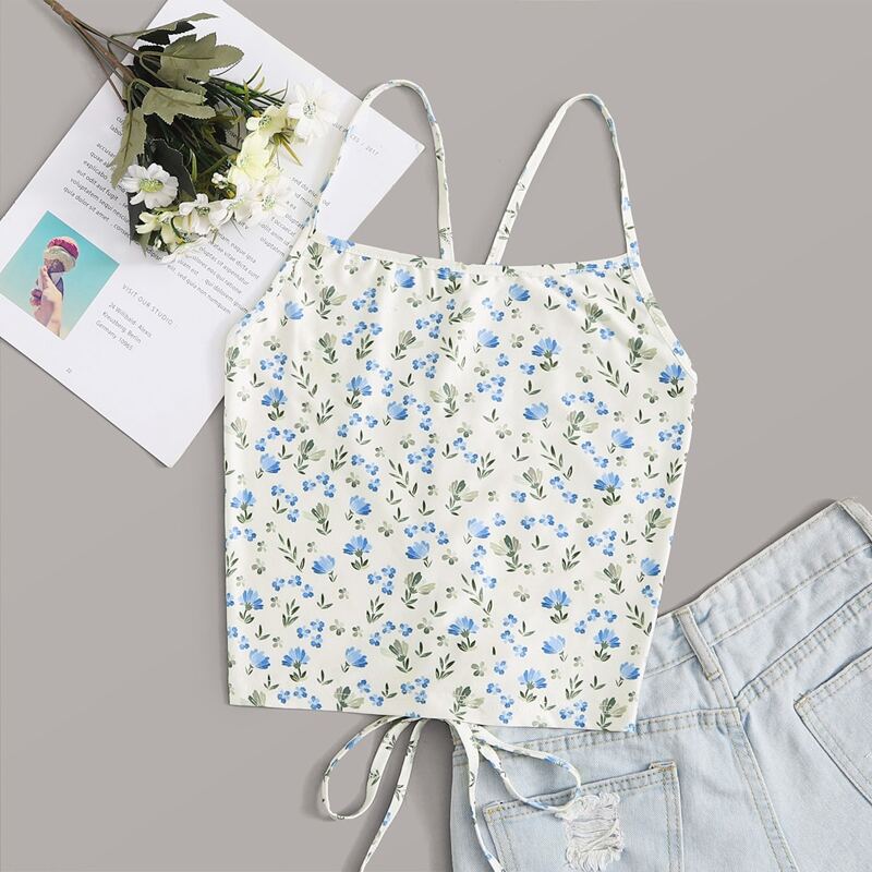 

Ditsy Floral Tie Back Cami, Beige