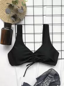 Swim Basics Summer Beach Drawstring Front Bikini Top - Black - View 3