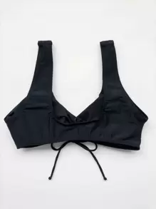 Swim Basics Summer Beach Drawstring Front Bikini Top - Black - View 2