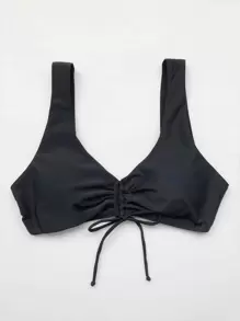 Swim Basics Summer Beach Drawstring Front Bikini Top - Black - View 4