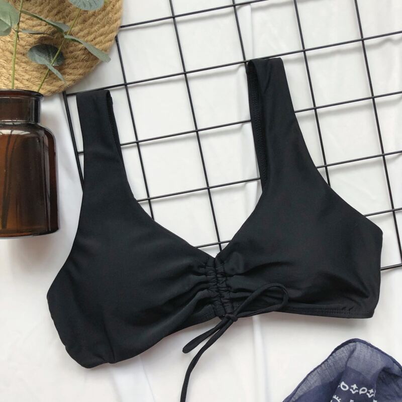 

Drawstring Front Bikini Top, Black