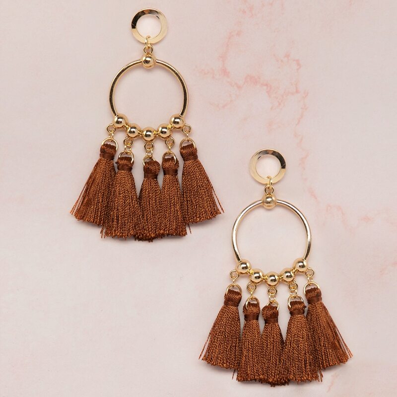 

Tassel Drop Earrings, Brown