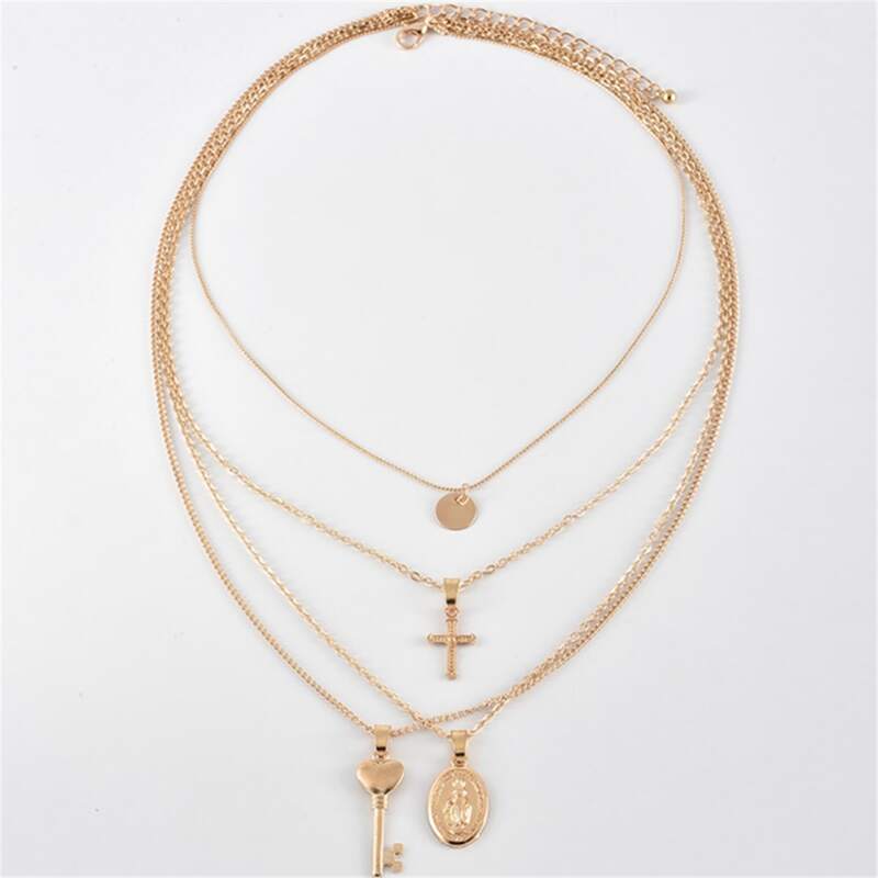 

Guys Cross Charm Layered Necklace, Gold