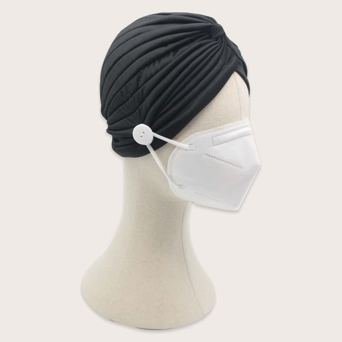 

Button Decor Turban Hat, Black