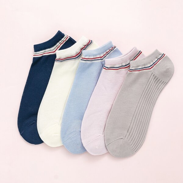 

5pairs Contrast Trim Socks, Multicolor