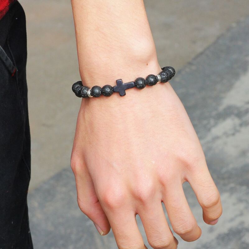 

Guys Cross Decor Bracelet, Black