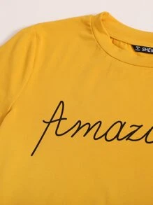 Mulvari Letter Graphic Top & Rib-knit Button Front Skirt Set - Multicolor - View 5