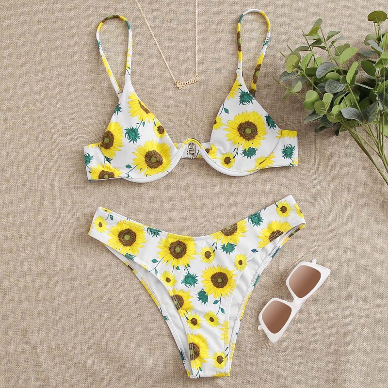 

Sunflower Push Up High Leg Bikini Swimsuit, Multicolor