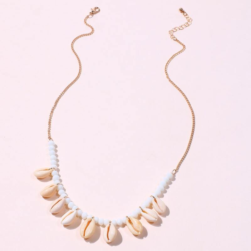 

1pc Shell & Beaded Necklace, Multicolor