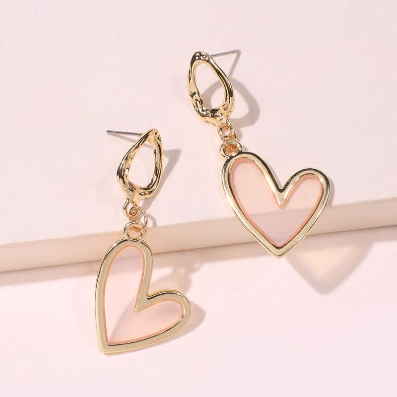 

1pair Heart Drop Earrings, Gold