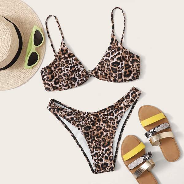 

Leopard Knot High Cut Bikini Swimsuit, Multicolor